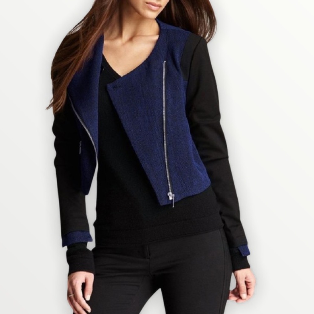 W118 Walter Baker Blue Blake cropped moto jacket size S